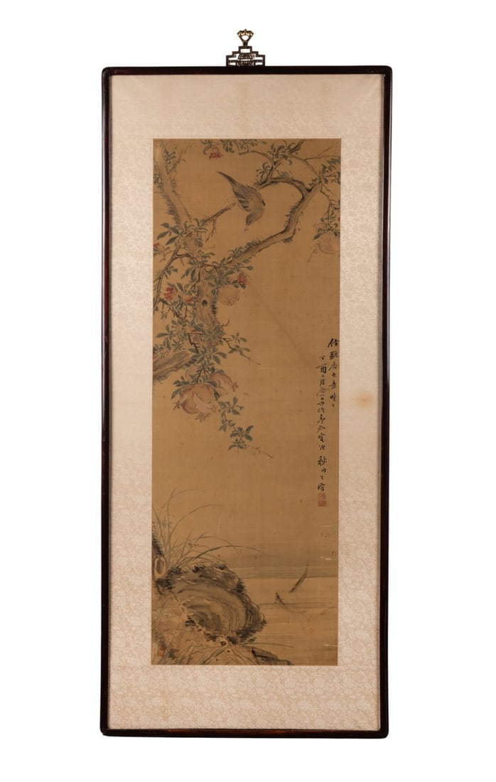 CHINESE SCHOOL BIRD & FLOWER SCROLL PAINTING (1 of 8)