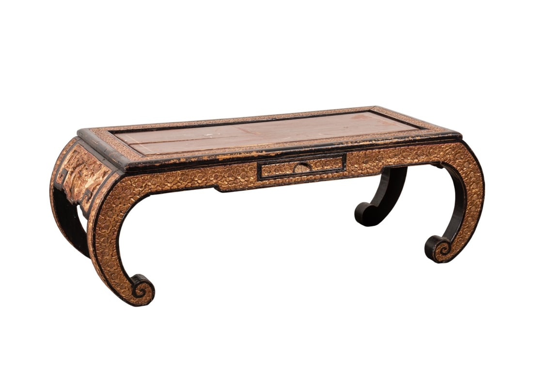 CHINESE CARVED & LACQUERED WOOD LOW TABLE (1 of 8)