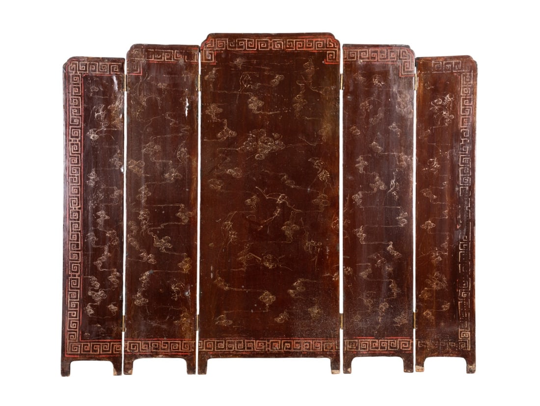 CHINESE FIVE PANEL LACQUERED SCREEN - 3