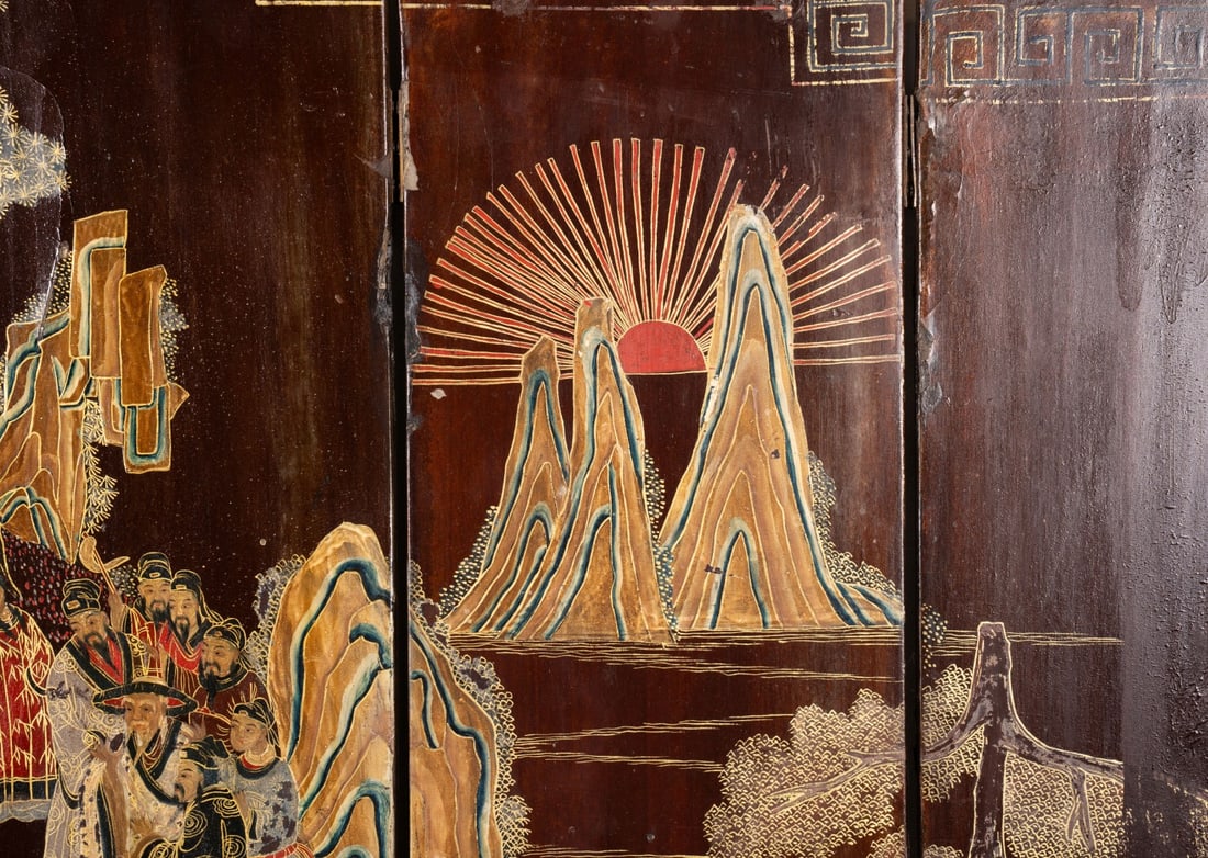 CHINESE FIVE PANEL LACQUERED SCREEN - 4