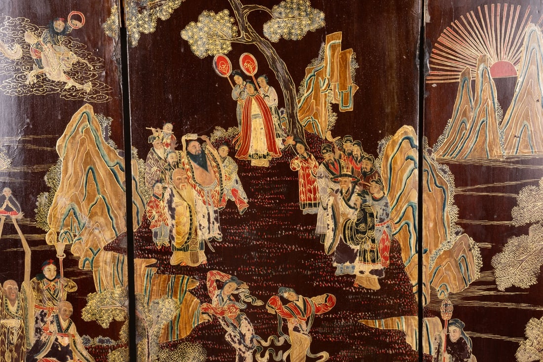 CHINESE FIVE PANEL LACQUERED SCREEN - 5