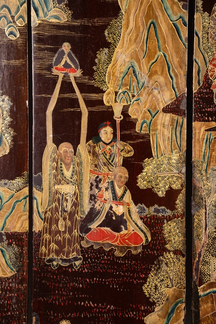 CHINESE FIVE PANEL LACQUERED SCREEN - 6