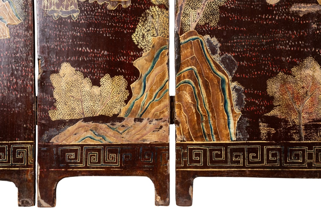 CHINESE FIVE PANEL LACQUERED SCREEN - 7