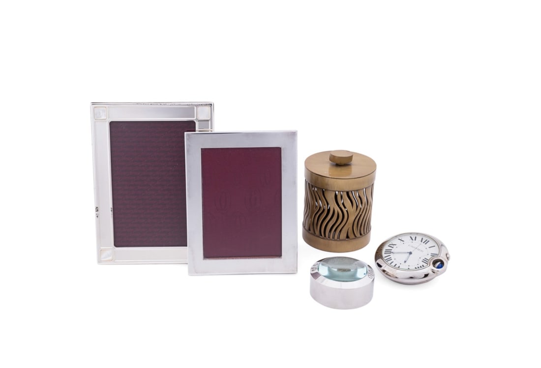 CARTIER DESK GROUPING INCL PICTURE FRAMES, CLOCK (1 of 17)