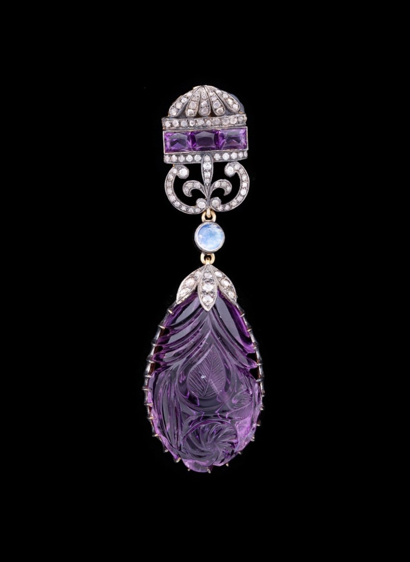 AMETHYST, DIAMOND, MOONSTONE PENDANT SET IN SILVER (1 of 5)