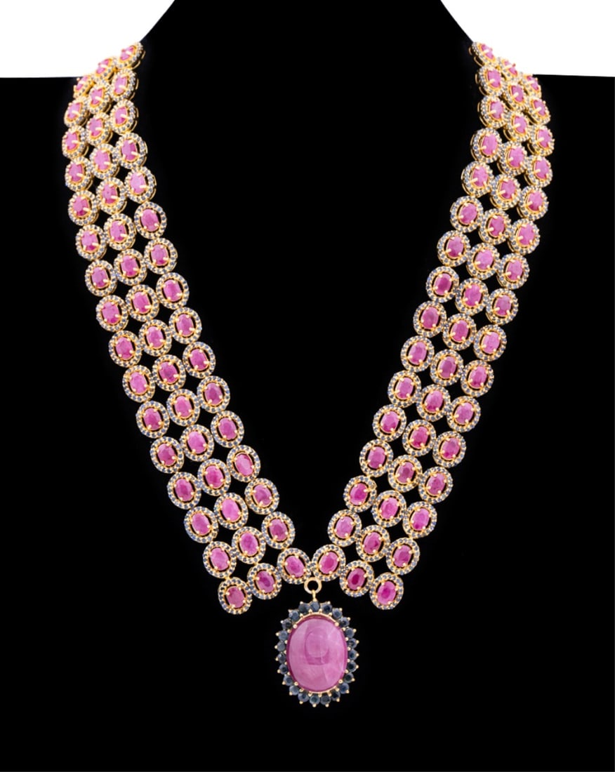 RUBY AND SAPPHIRE NECKLACE, SILVER & SILVER GILT (1 of 8)