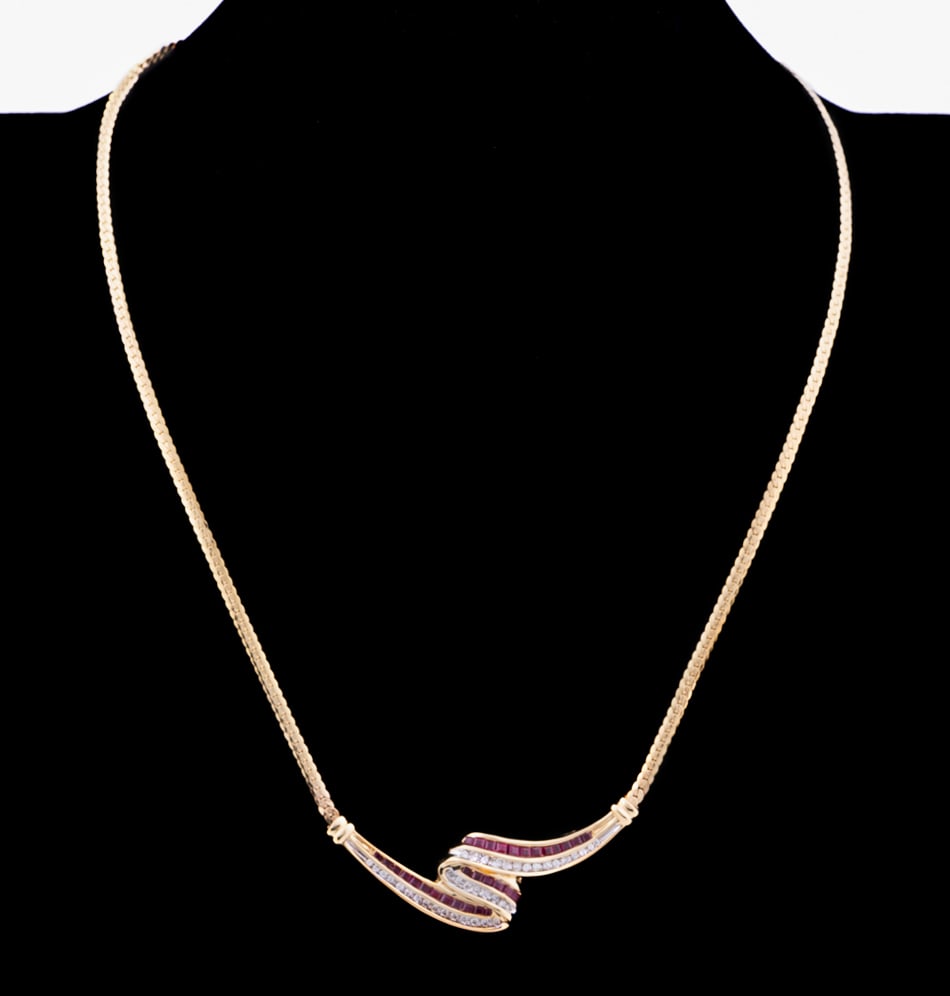 DIAMOND, RUBY & 14K YELLOW GOLD NECKLACE (1 of 12)