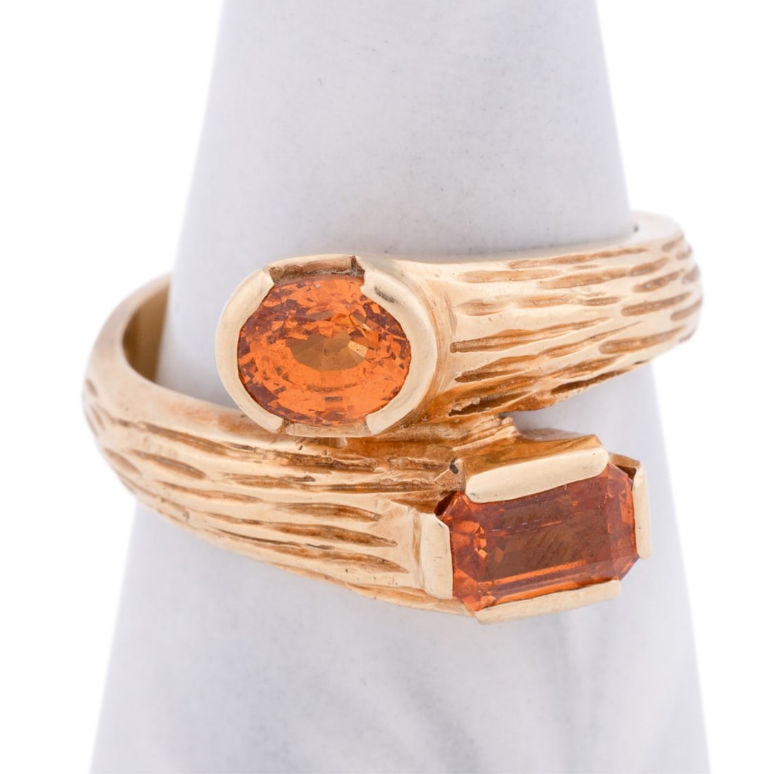 ORANGE GARNET & 18K YELLOW GOLD BYPASS RING (1 of 5)