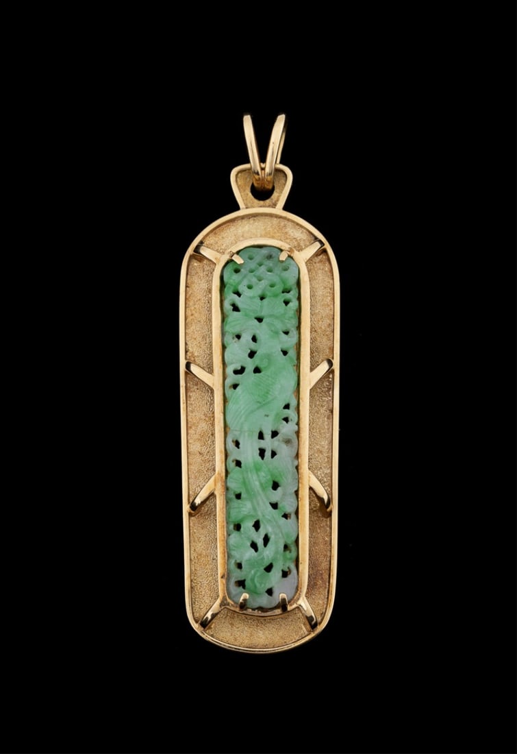 CARVED JADE & 14K YELLOW GOLD PENDANT (1 of 5)