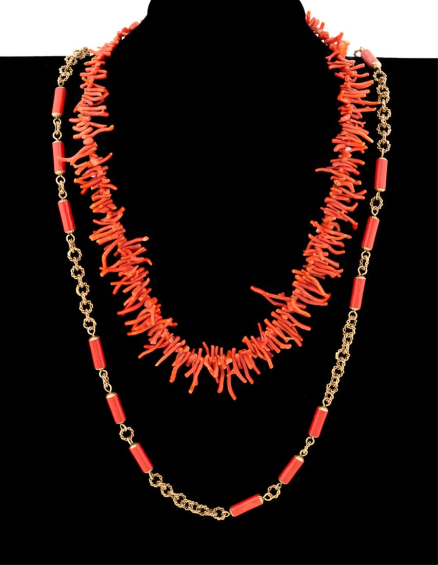 TWO CORAL NECKLACES, ONE ITALIAN 18K YELLOW GOLD (1 of 9)