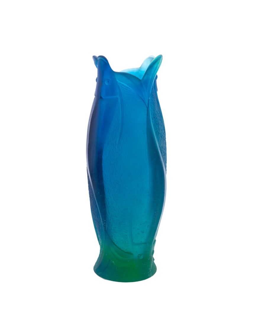 DAUM, BLUE PATE DE VERRE FISH MOTIF VASE, NO. 57: Daum (French, founded 1878), late 20th to early 21st century. Numbered edition blue pate de verre fish motif vase, appropriately marked and numbered Provenance: Private Collection of an Esteemed Gentl