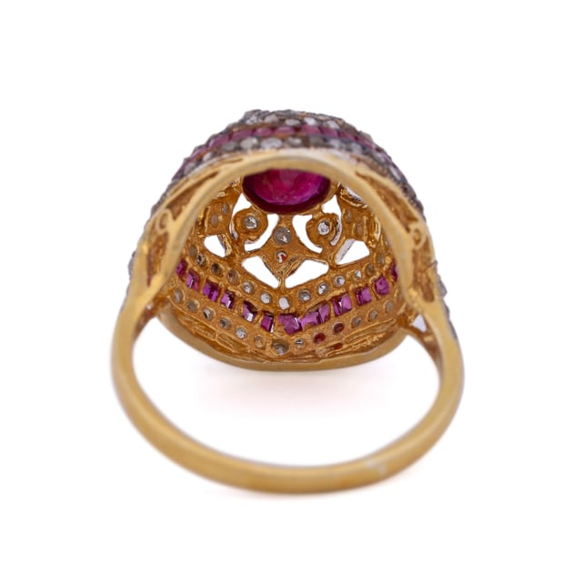 RUBY AND DIAMOND VERMEIL RING - 5