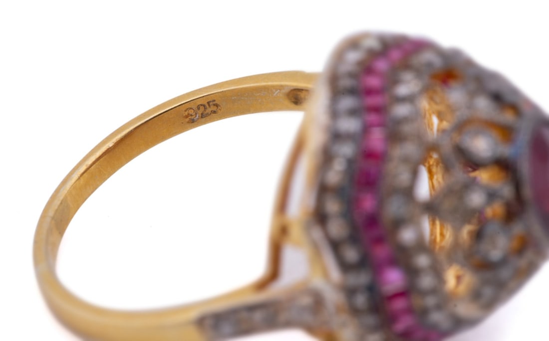 RUBY AND DIAMOND VERMEIL RING - 6