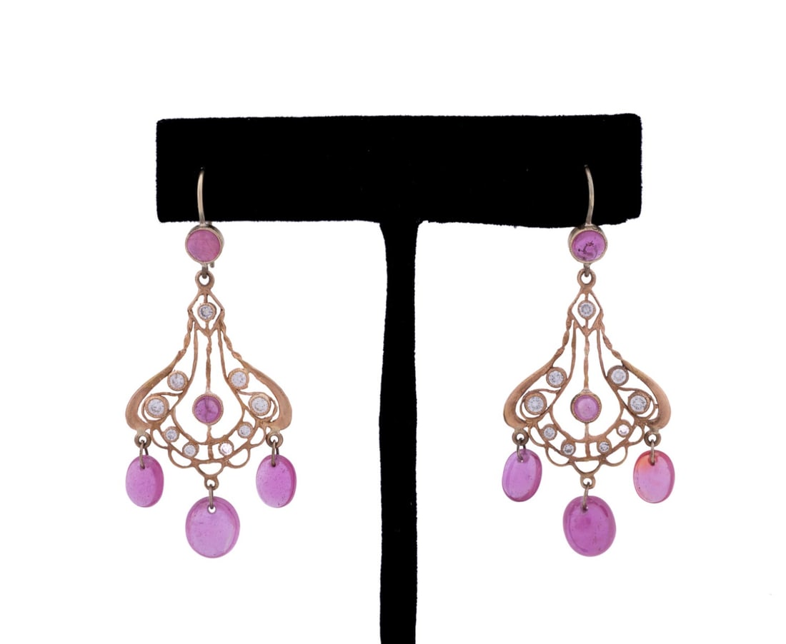 RUBY AND DIAMOND DANGLE EARRINGS, 14K ROSE GOLD (1 of 5)
