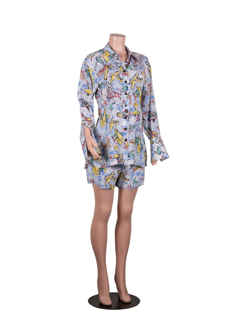 CHANEL S/S 1994 AIRPLANE PRINT SILK TWO PIECE SET (1 of 7)