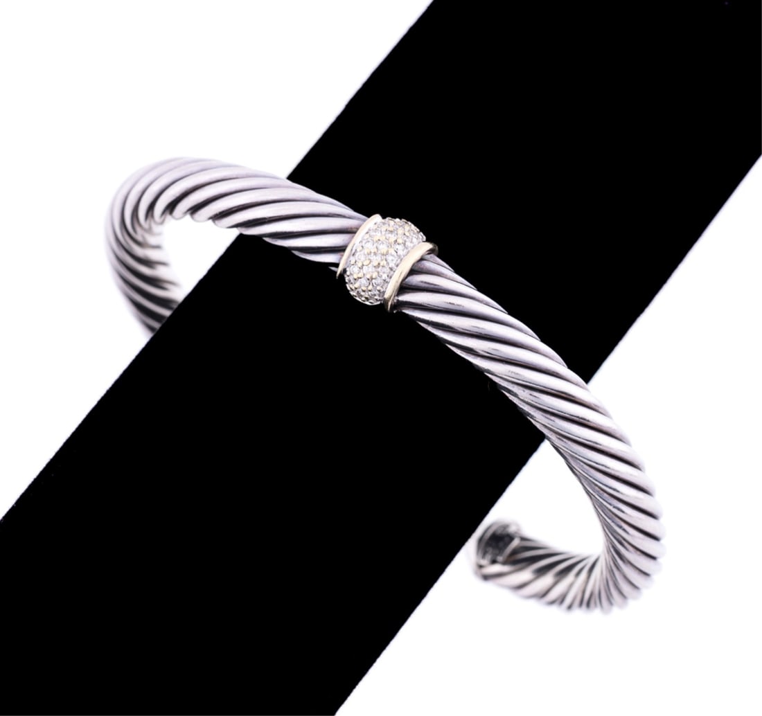 DAVID YURMAN DIAMOND, SS & 18K YG CUFF BRACELET (1 of 7)