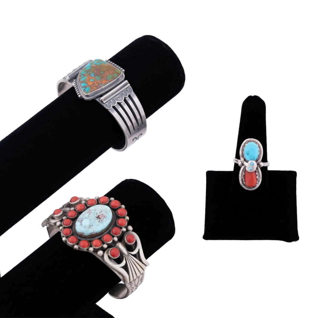 3 ZUNI / NAVAJO CORAL, TURQUOISE & STERLING PIECES (1 of 17)