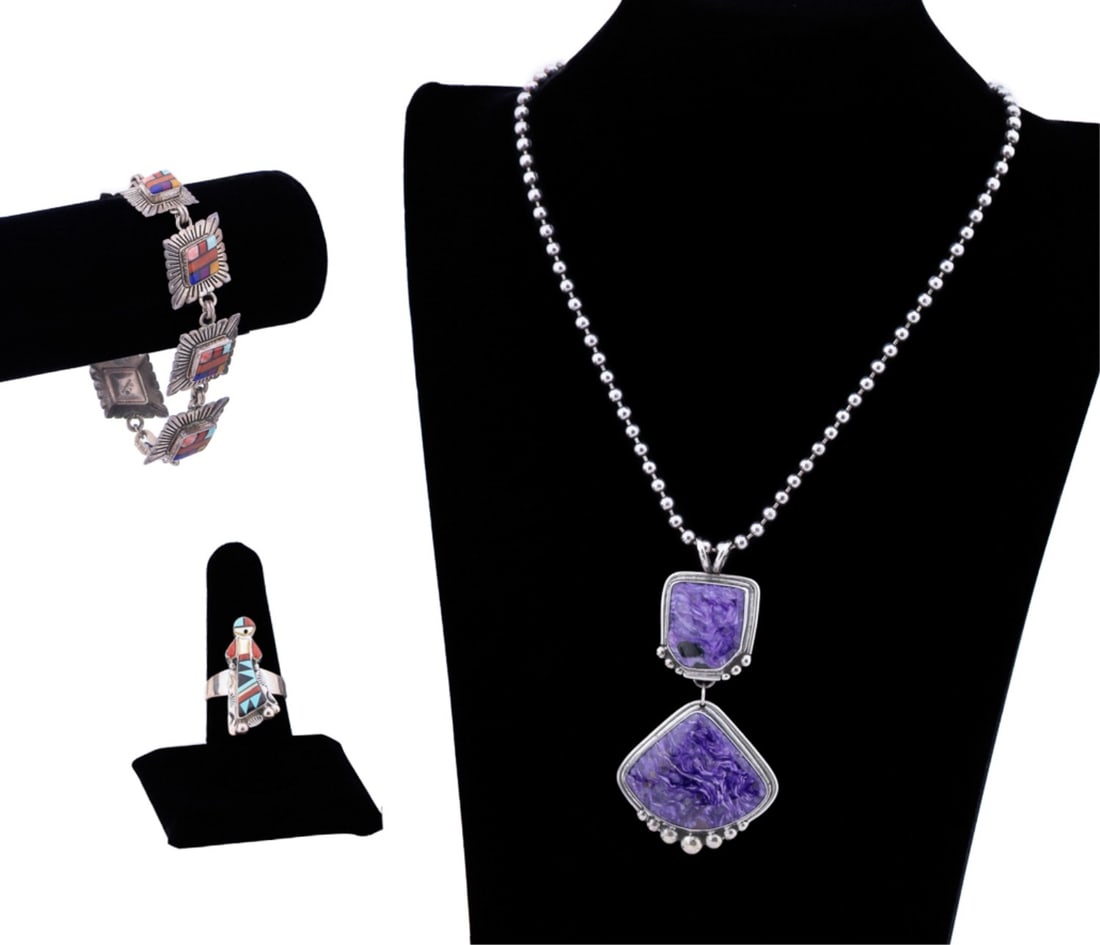 THREE PIECES, SOUTHWESTERN INLAID STERLING JEWELRY (1 of 20)