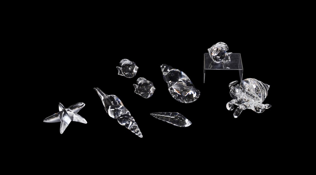 STEUBEN, EIGHT CLEAR CRYSTAL SEA LIFE ORNAMENTS (1 of 17)