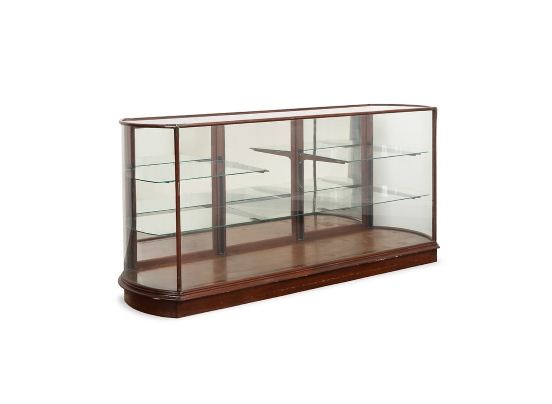 MED CURVED GLASS MAHOGANY COUNTER DISPLAY CABINET (1 of 7)