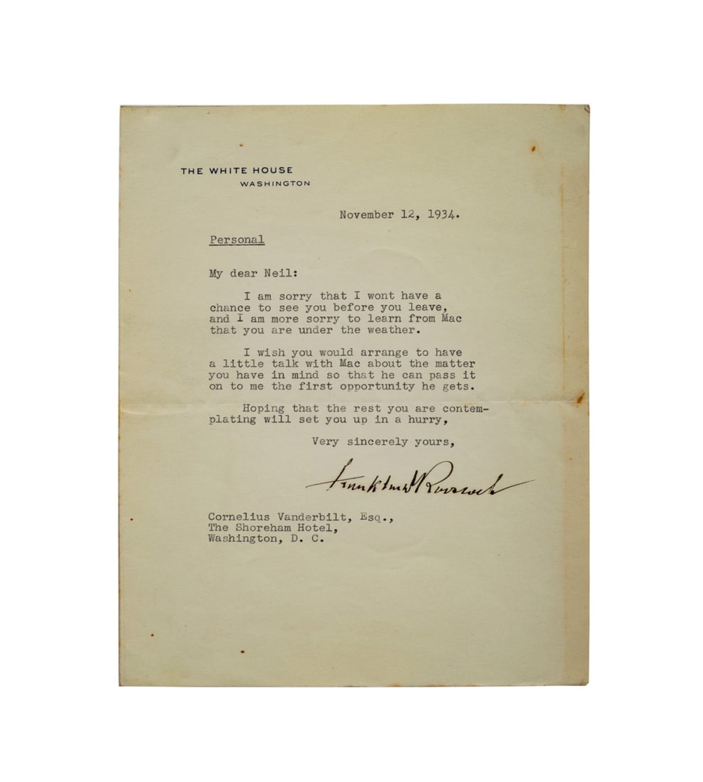 PRESIDENT FRANKLIN D. ROOSEVELT 1934 SIGNED LETTER (1 of 6)