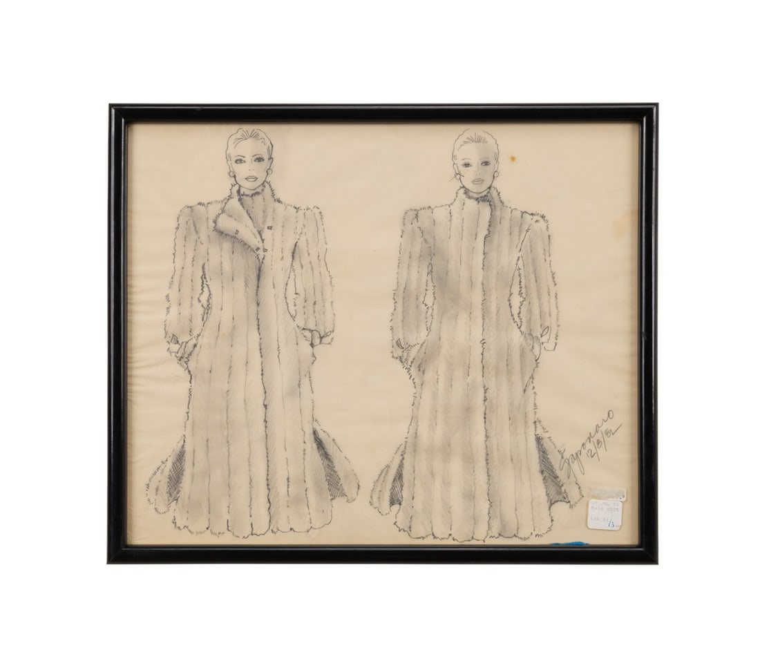 BETTE DAVIS RANCH MINK COAT DESIGN SKETCH, 1982 (1 of 8)