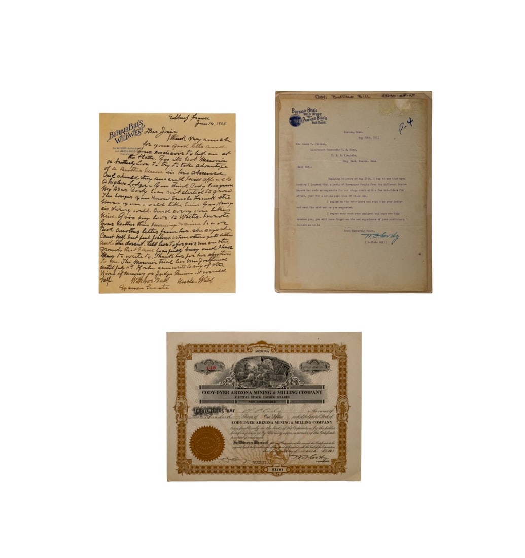 GROUP OF BUFFALO BILL SIGNED EPHEMERA, CA. 1905-13 (1 of 12)