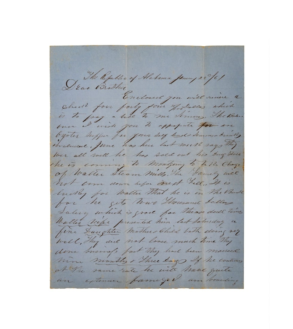 CIVIL WAR-ERA MANUSCRIPT, AL SECESSION & SLAVERY (1 of 5)