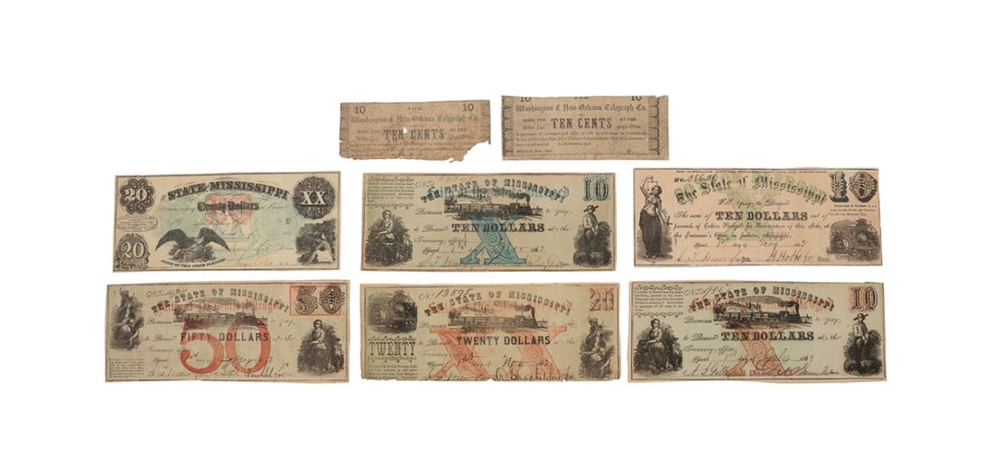 EIGHT CIVIL WAR ERA MISSISSIPPI BANK NOTES (1 of 5)