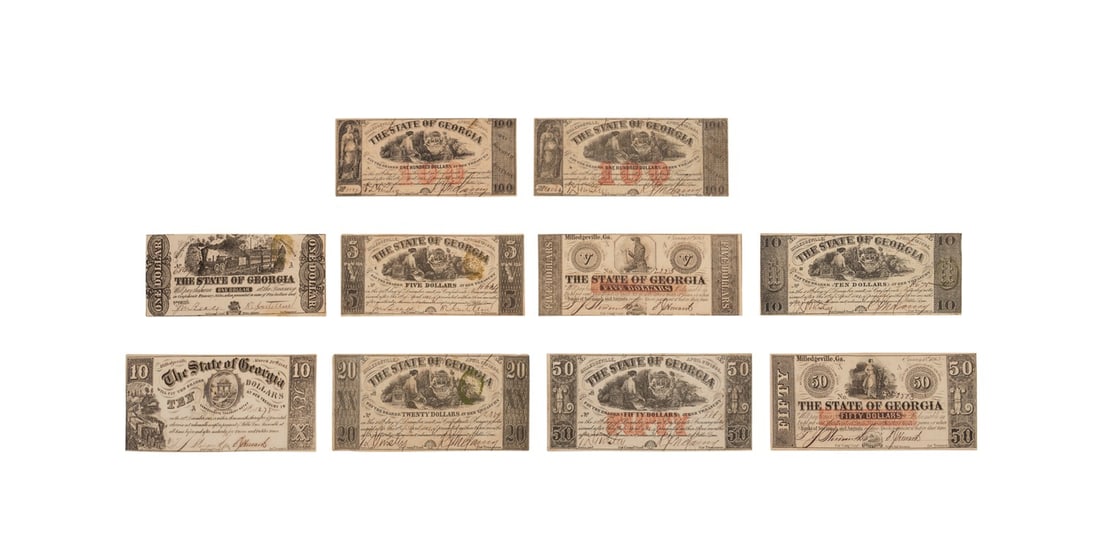TEN STATE OF GEORGIA NOTES DATED 1864 AND 1865 (1 of 6)