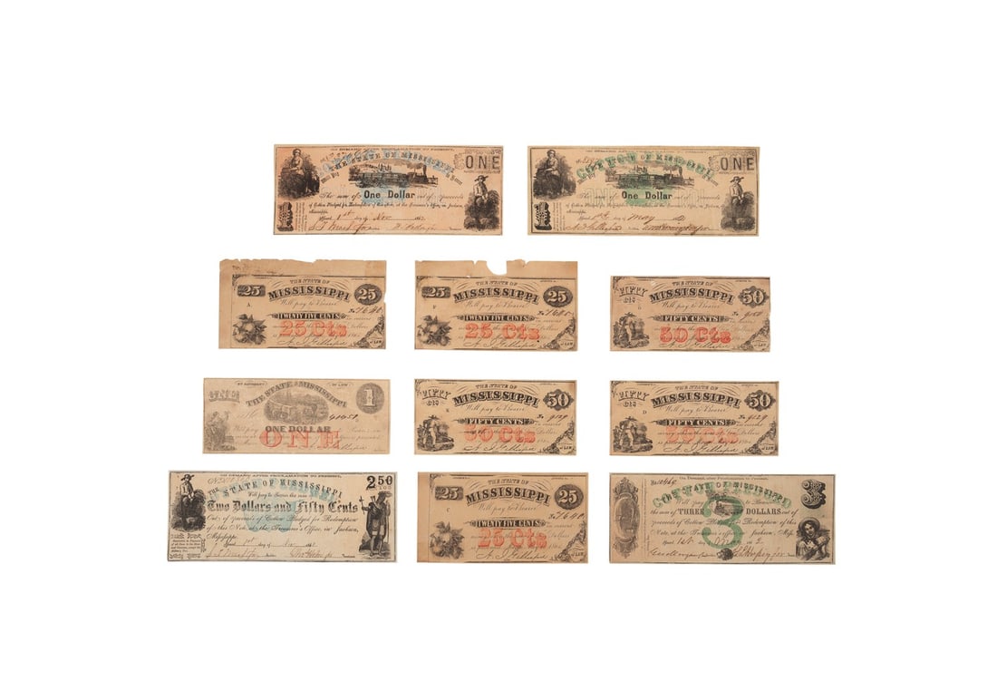 11 CIVIL WAR ERA STATE OF MISSISSIPPI BANK NOTES (1 of 4)