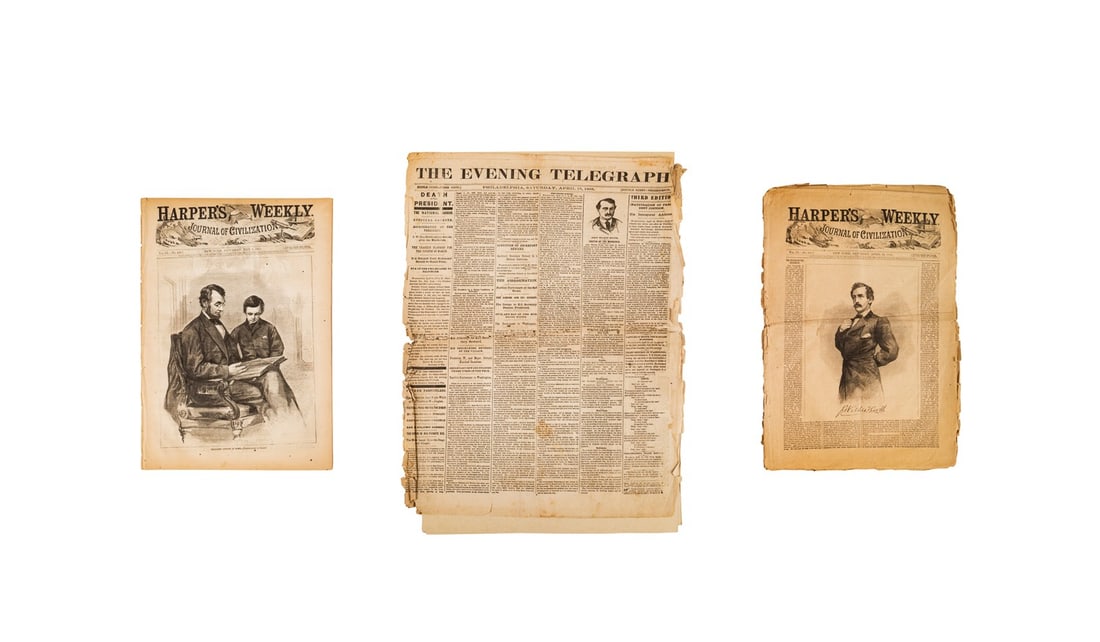 3 LINCOLN ASSASSINATION NEWSPAPERS, APRIL-MAY 1865 (1 of 10)