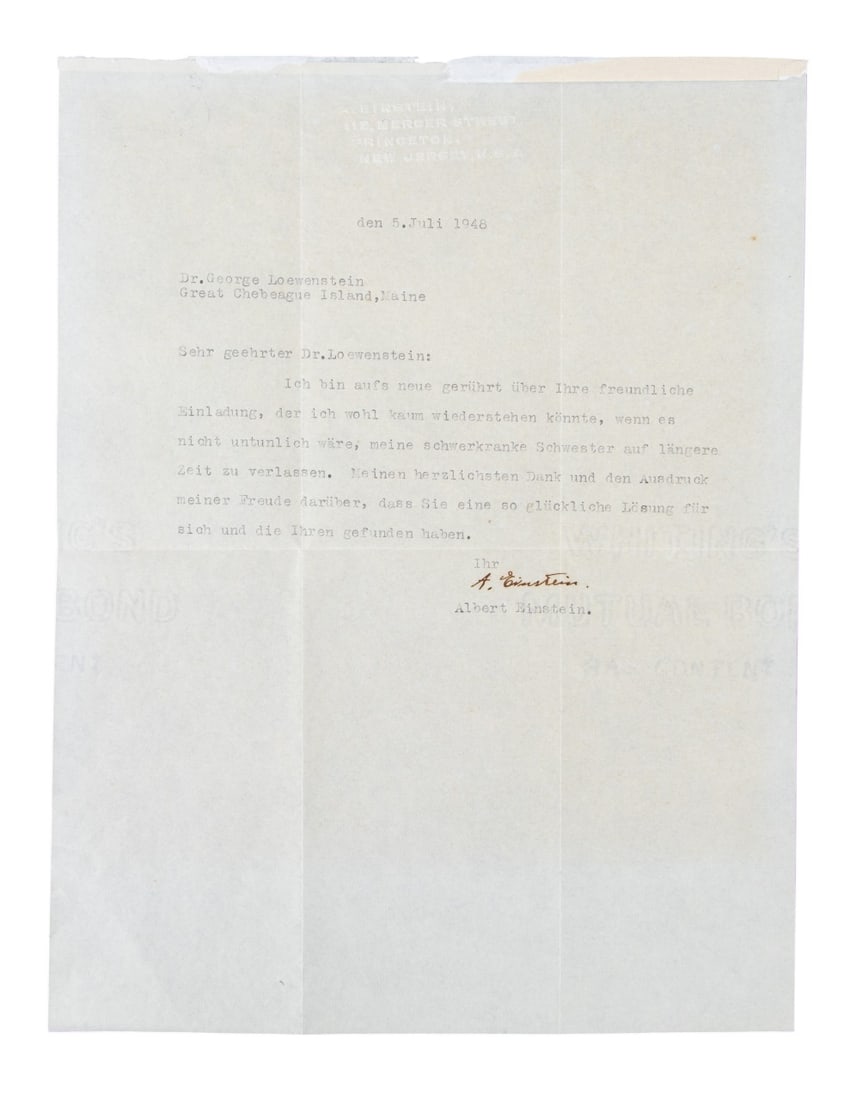 ALBERT EINSTEIN TYPED GERMAN LETTER, SIGNED, 1948 (1 of 5)