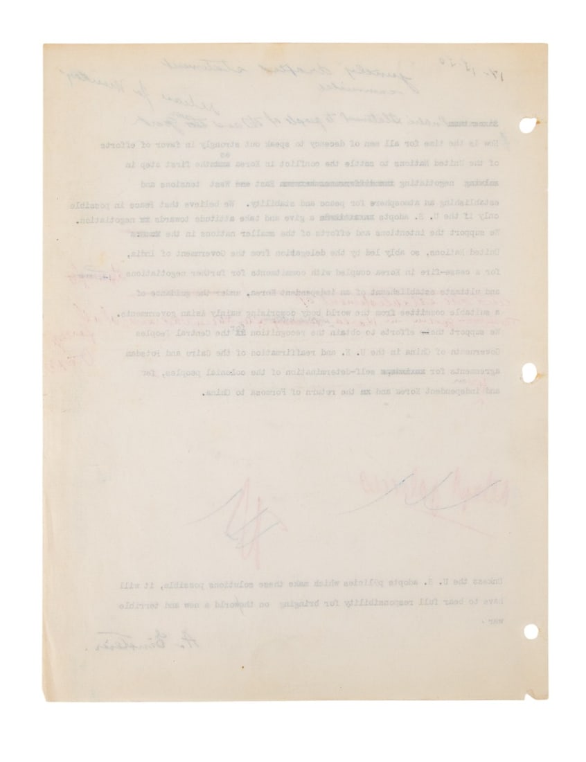 ALBERT EINSTEIN SIGNED STATEMENT DRAFT ON KOREA - 2