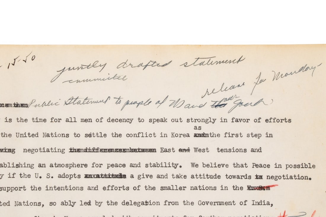 ALBERT EINSTEIN SIGNED STATEMENT DRAFT ON KOREA - 4