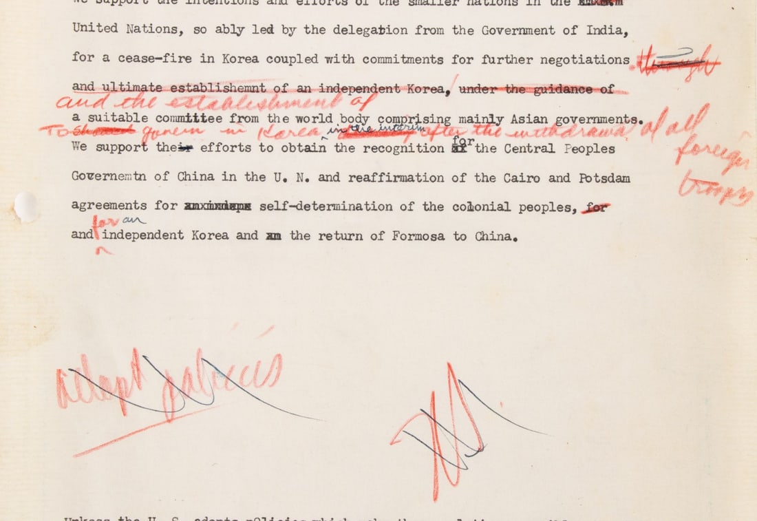 ALBERT EINSTEIN SIGNED STATEMENT DRAFT ON KOREA - 5