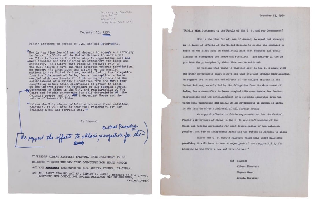 ALBERT EINSTEIN SIGNED STATEMENT DRAFT ON KOREA - 7