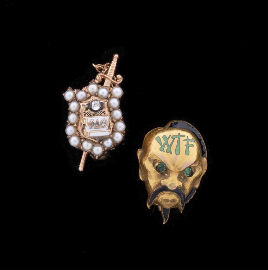 TWO VINTAGE FRATERNITY & SOCIETY GOLD-PLATED PINS (1 of 6)