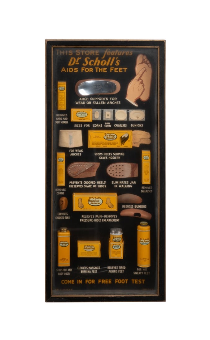 FRAMED DR. SCHOLL'S ADVERTISING DISPLAY, C. 1931 (1 of 5)