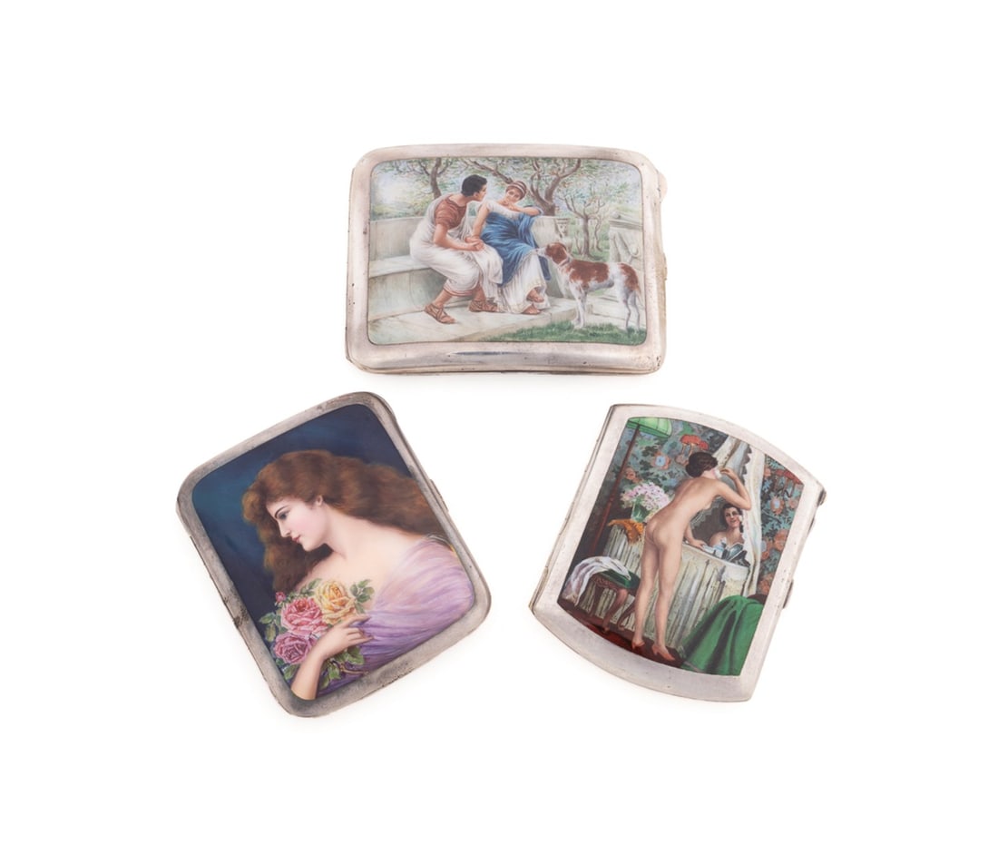 3 BEAUTIES MOTIF ENAMEL & SILVER CIGARETTES CASES (1 of 10)