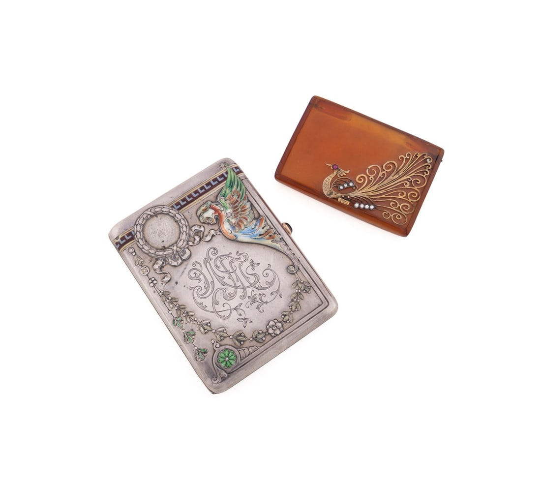 RUSSIAN SILVER CIGARETTE CASE & A CELLULOID CASE (1 of 10)