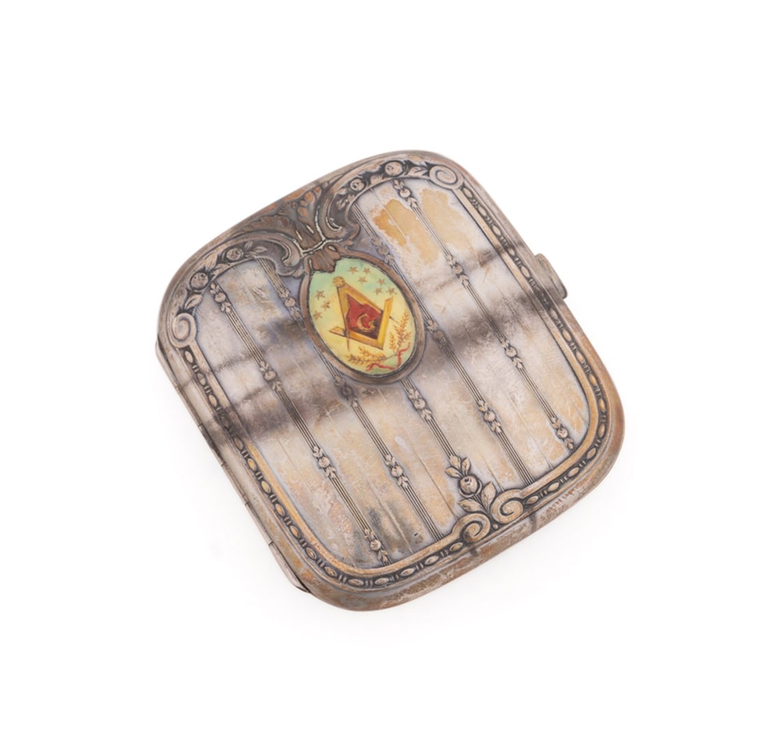 MASONIC MOTIF ENAMEL & .800 SILVER CIGARETTE CASE (1 of 9)