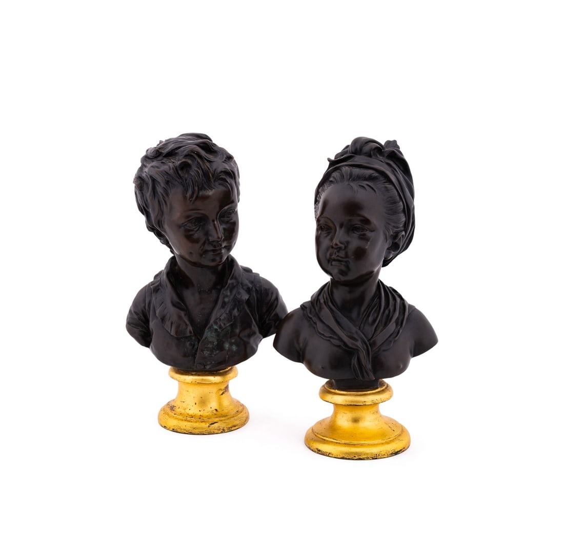 PAIR OF BRONZE BUSTS, AFTER JEAN-ANTOINE HOUDON (1 of 10)