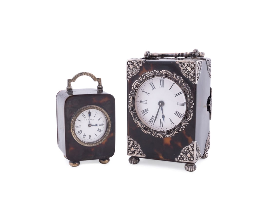 TWO SHELL & STERLING CARRIAGE CLOCKS, INCL. ASPREY (1 of 11)