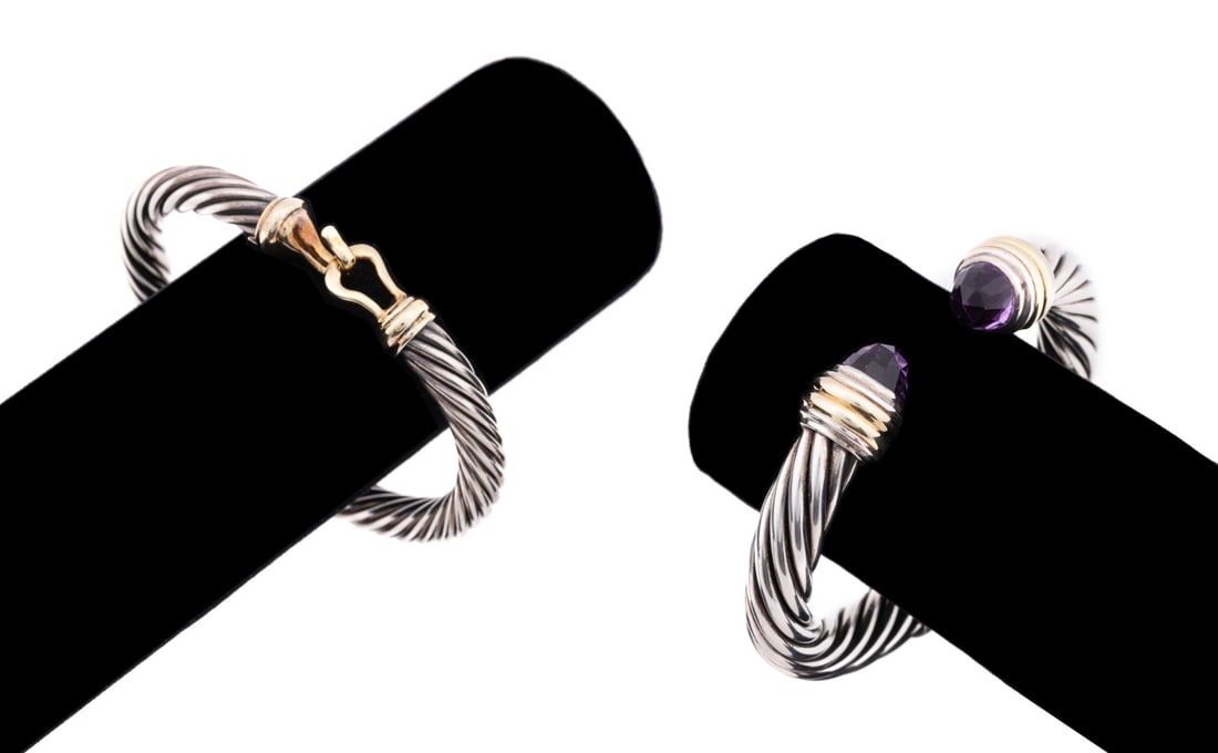 DAVID YURMAN, 2 SILVER CABLE CUFFS, 1 W/ AMETHYST (1 of 14)