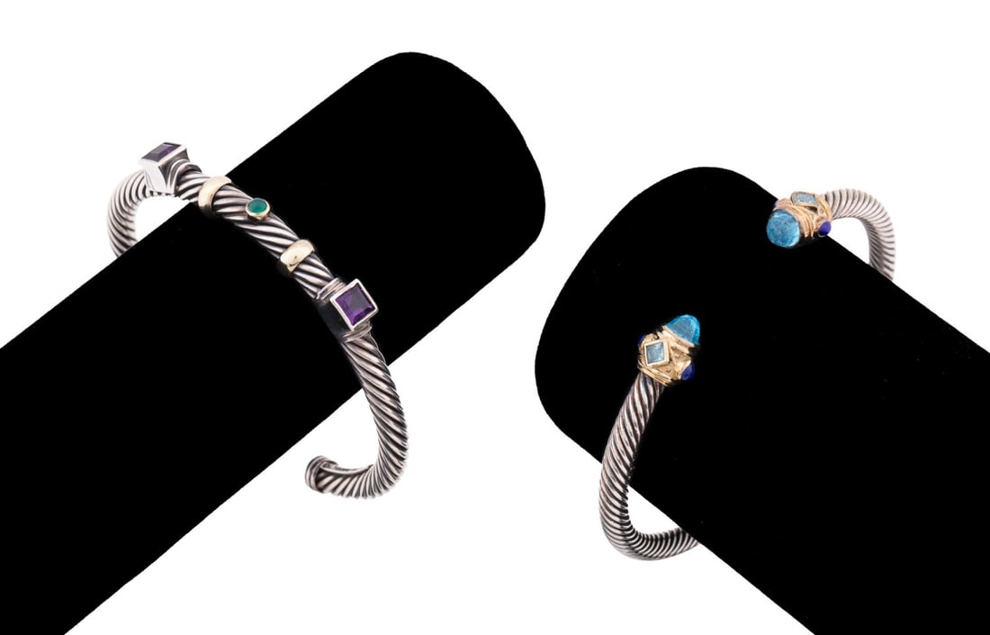 DAVID YURMAN, 2 SILVER CABLE CUFFS, 1 W/ TOPAZ (1 of 11)