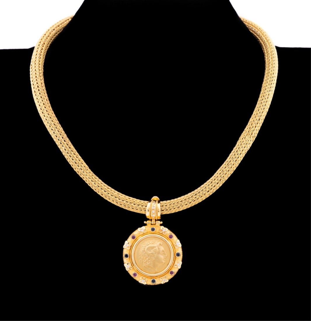 18K & GEMSTONE BUST PENDANT NECKLACE (1 of 8)