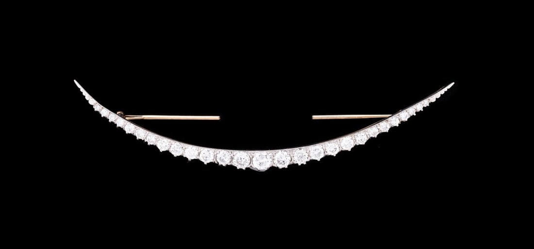 6.50CTW DIAMOND, PLATINUM & 14K CRESCENT BROOCH (1 of 5)