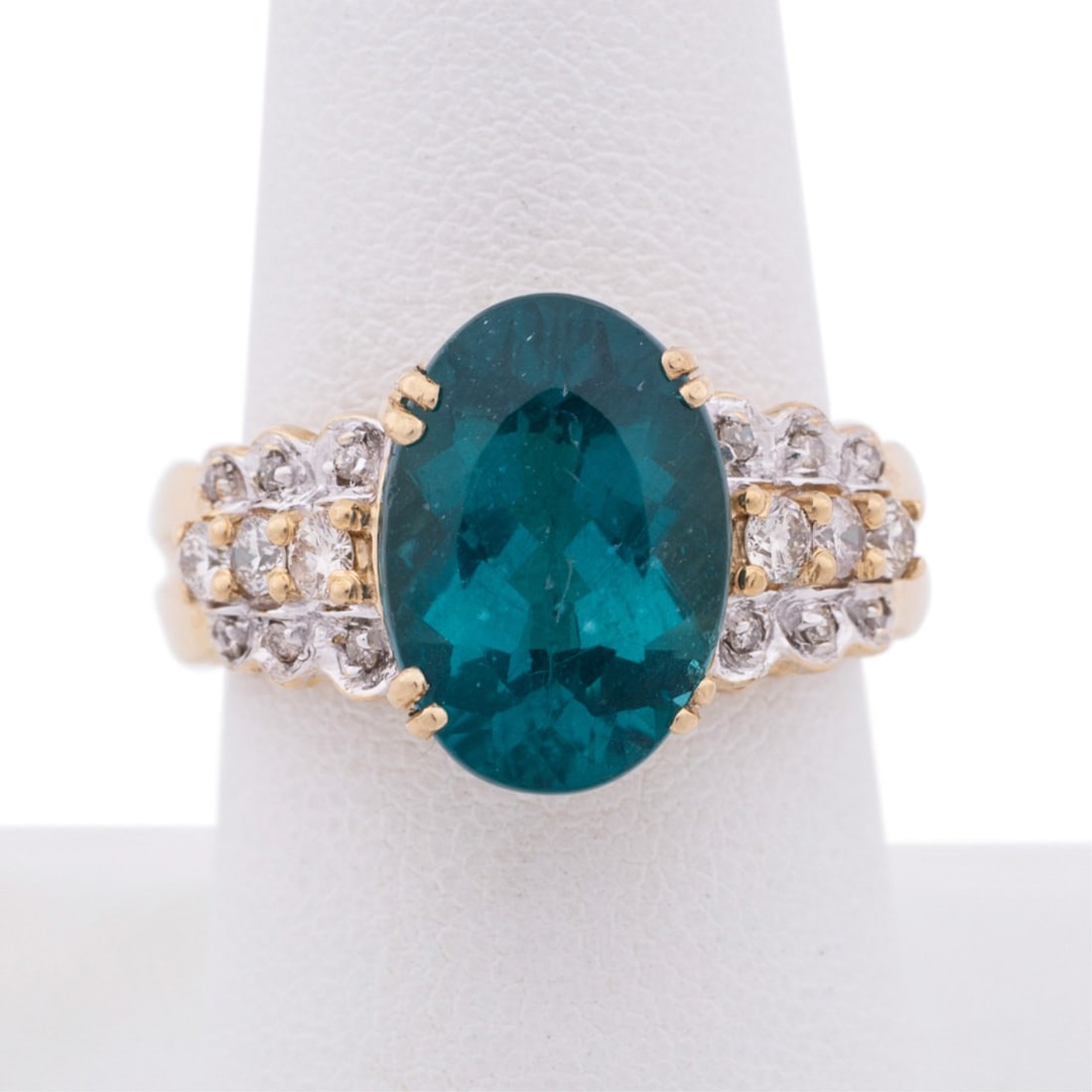 BLUE GREEN APATITE AND DIAMOND RING, YELLOW GOLD (1 of 7)