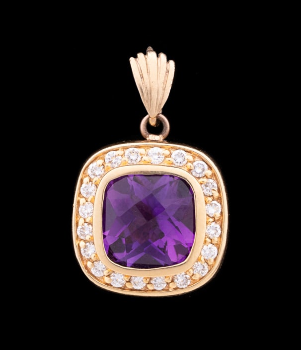 AMETHYST AND DIAMOND NECKLACE PENDANT, 14K YG (1 of 4)